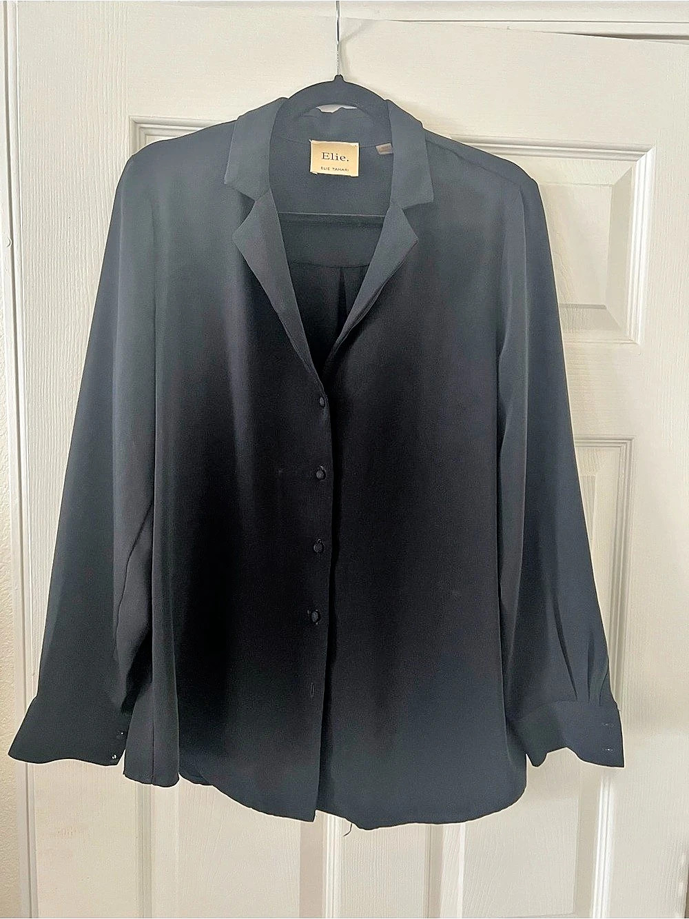 Elie Tahari Black Button-Front Blouse Like New